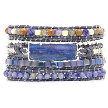 Natural BLUE TOPAZ & Labradorite /Stone Leather Wrap HONESTY Bracelet